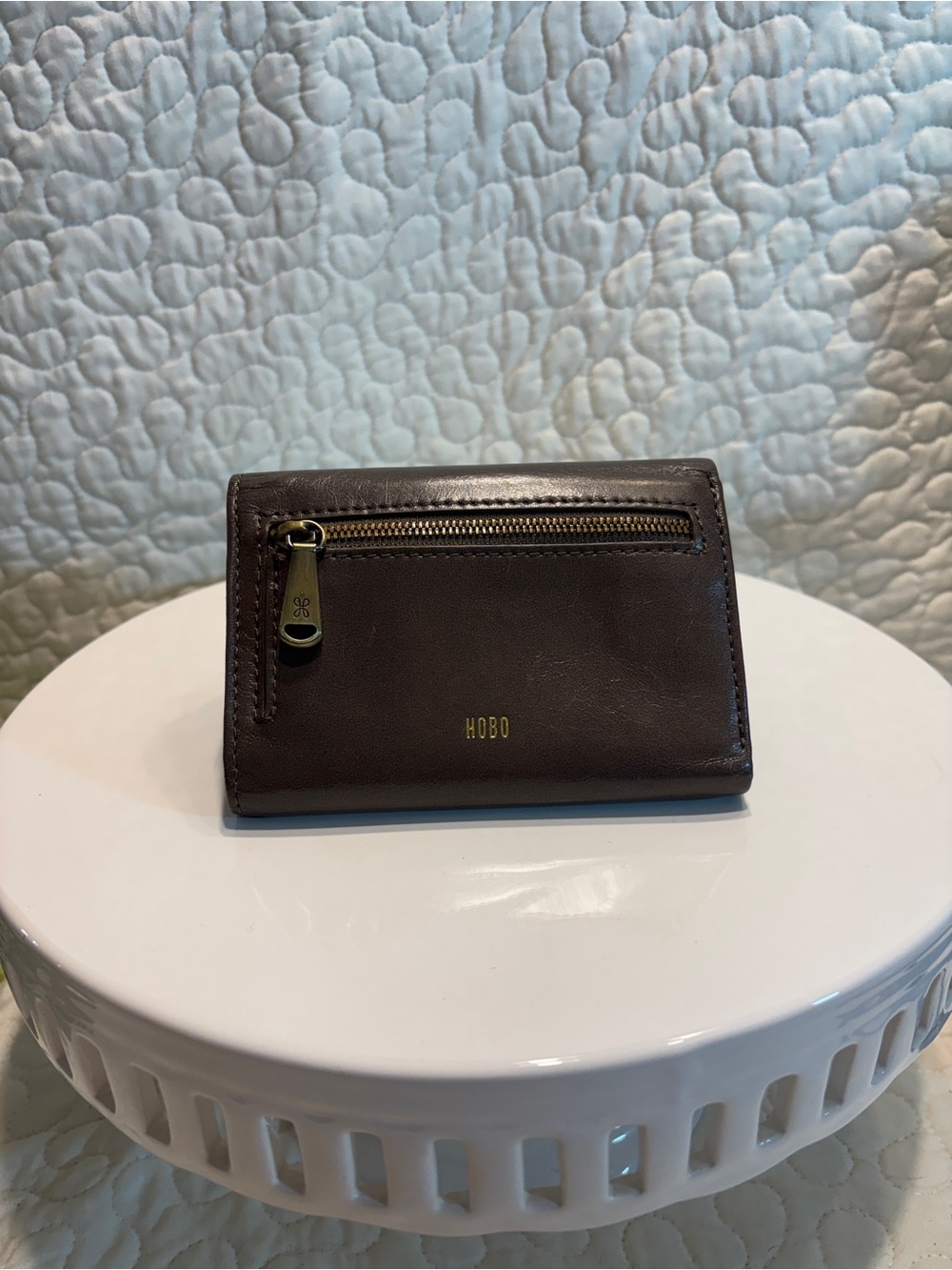 HOBO Dark Brown Leather Zip Card Case